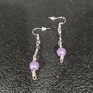 Hand Crafted Purple Beaded Drop Earrings - Women Jewelry